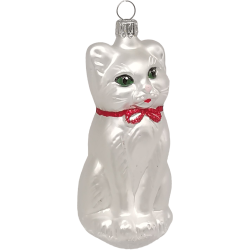Katze, Eichhornkatze weiß 11cm - Schatzhauser Weihnachtsschmuck