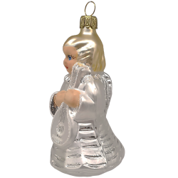 Engelskind mit Mandoline silber/weiß 10cm Schatzhauser Thüringer Glas und Weihnachtsschmuck
