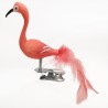 Mini Flamingo mit Naturfedern, rosa, Vogel auf Clip - Lauschaer Glaskunst, Schatzhauser Weihnachtsschmuck