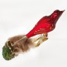 Rotschnabel, kleiner Vogel mit Naturfedern auf Clip - Lauschaer Glaskunst, Schatzhauser Weihnachtsschmuck