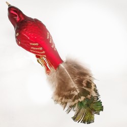 Rotschnabel, kleiner Vogel mit Naturfedern auf Clip - Lauschaer Glaskunst, Schatzhauser Weihnachtsschmuck
