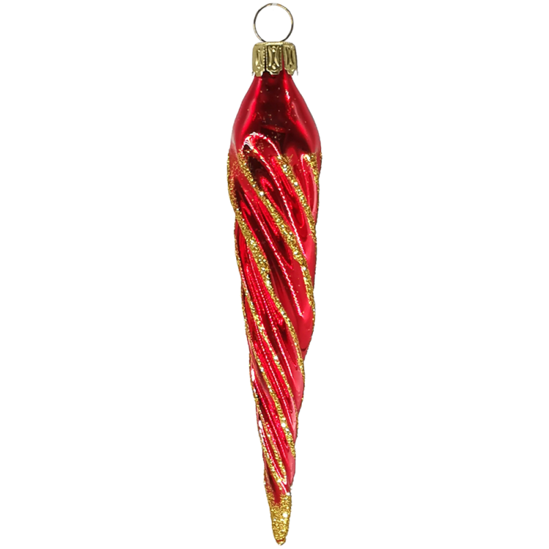 Zapfen, Eiszapfen gedreht, rot glänzend 12cm - Schatzhauser Christbaumschmuck, Lauschaer Glaskunst