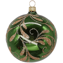 Weihnachtskugel Ø 8cm, fichtengrün glanz, Blütenbouquet - Schatzhauser Weihnachtsschmuck