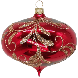 Zwiebel Weihnachtskugel Ø 8cm, rot glanz, Blütenbouquet - Schatzhauser Weihnachtsschmuck