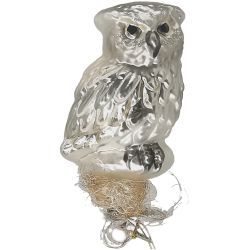 Eule silber auf Clip, Glasvogel 10,5cm Inge-Glas® Weihnachtsschmuck