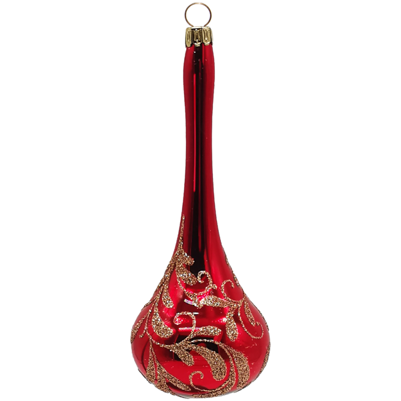 Tropfen Weihnachtskugel 15cm, rot glanz, Blütenbouquet - Schatzhauser Weihnachtsschmuck