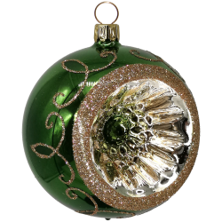 Reflexkugel Ø 8cm, Fichtengrün grün glanz, Spitzenbordüre - Schatzhauser Weihnachtsschmuck