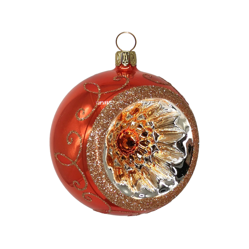 Reflexkugel Ø 6cm, Orange opal, Spitzenbordüre - Schatzhauser Weihnachtsschmuck
