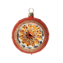 Reflexkugel Ø 6cm, Orange opal, Spitzenbordüre - Schatzhauser Weihnachtsschmuck