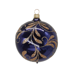 Weihnachtskugel Ø 6cm, nachtblau glanz, Blütenbouquet - Schatzhauser Weihnachtsschmuck