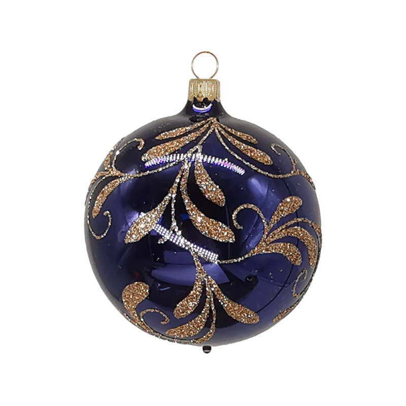 Weihnachtskugel Ø 6cm, nachtblau glanz, Blütenbouquet - Schatzhauser Weihnachtsschmuck