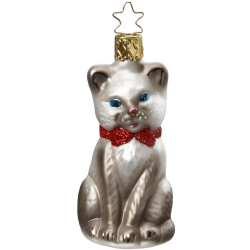 Katze grau, Schmusekätzchen 8,5cm Inge-Glas® Manufaktur Weihnachtsschmuck