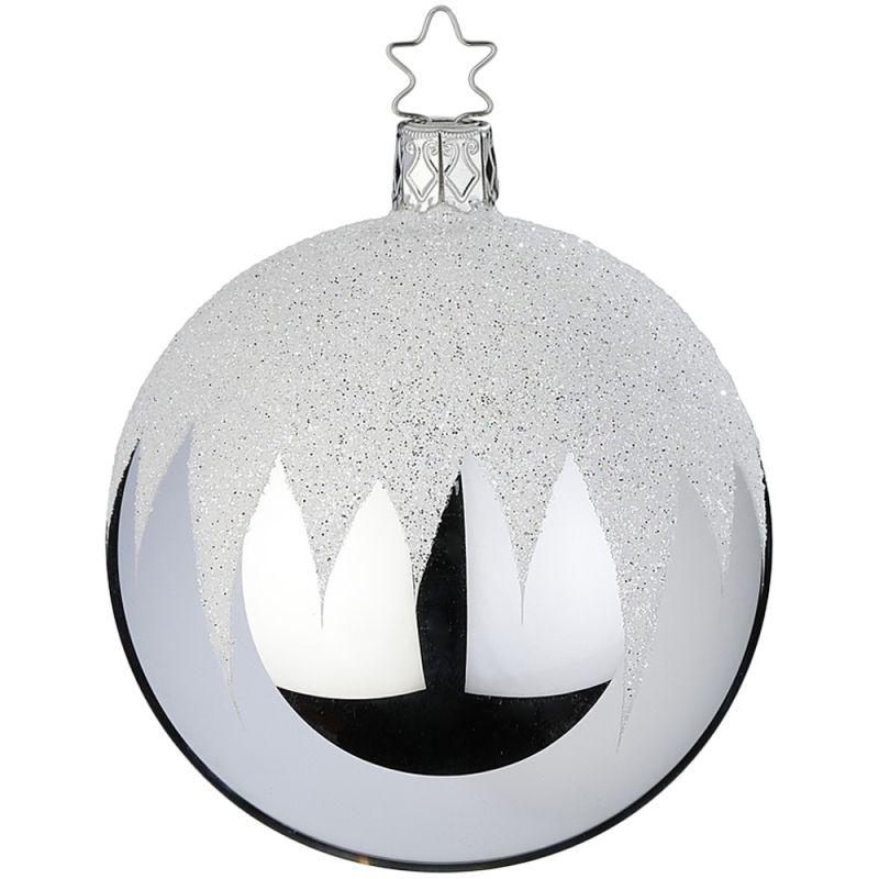 Weihnachtskugel Schneedach, silber glänzend Ø 8cm - Inge-Glas Weihnachtsschmuck