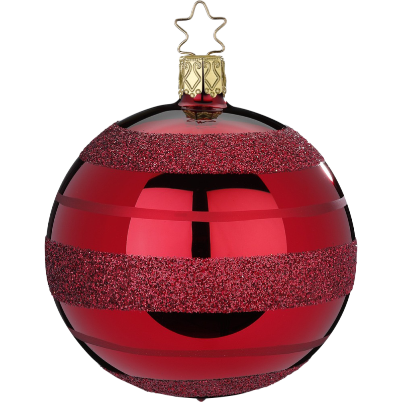 Christbaumkugel moderne Streifen Ochsenblut Rot glänzend Ø 8cm Inge-Glas Weihnachtsschmuck