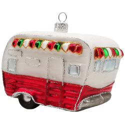 Wohnwagen, Weihnachtscamper, rot/weiß 11x6x6cm - Schatzhauser Weihnachtsschmuck