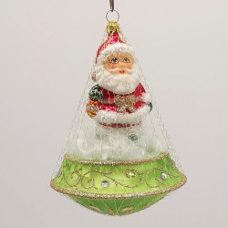 Nikolaus Ufo-Ornament Eislack grün 11cm x 14cm Schatzhauser Weihnachtsschmuck