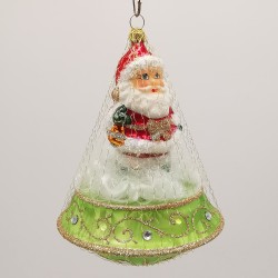 Nikolaus Ufo-Ornament Eislack grün 11cm x 14cm Schatzhauser Weihnachtsschmuck