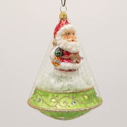 Nikolaus Ufo-Ornament Eislack grün 11cm x 14cm Schatzhauser Weihnachtsschmuck