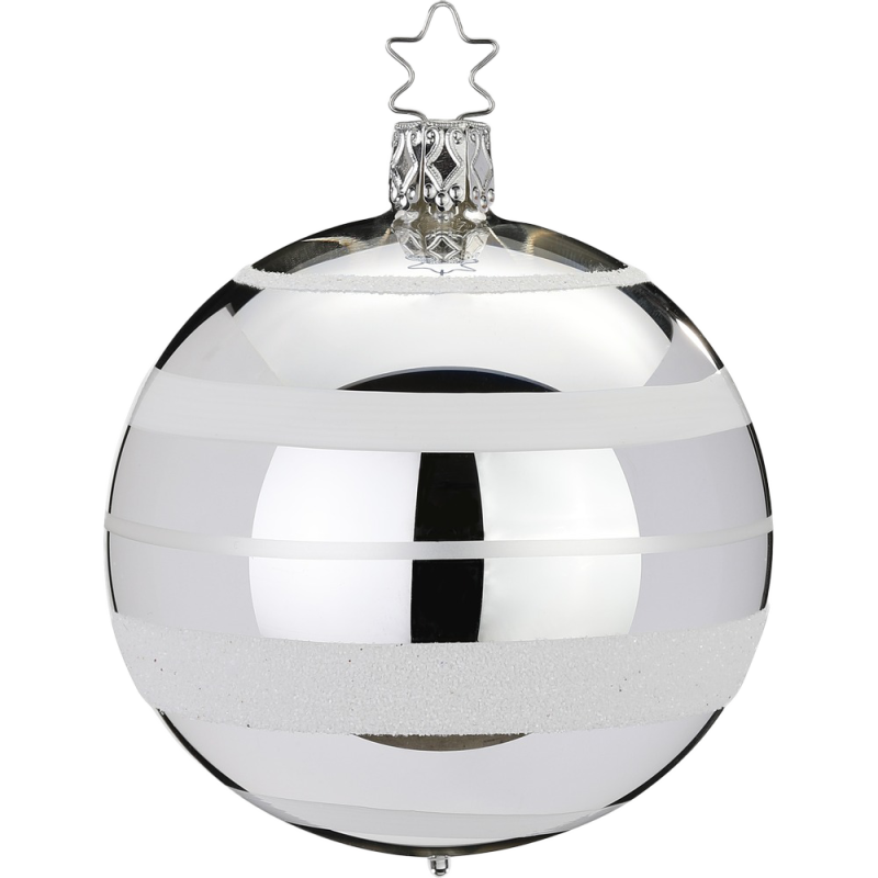 Christbaumkugel Streifen silber glanz Inge-Glas® Christbaumschmuck