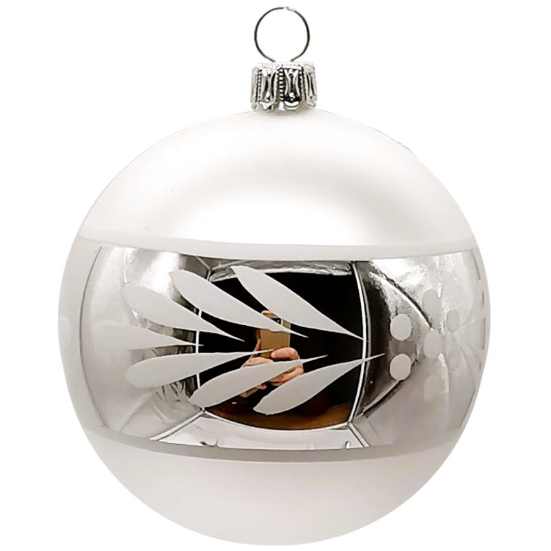 Weihnachtskugel nostalgischer Zauber Ø 10cm, silber - Schatzhauser Christbaumschmuck, Lauschaer Glaskunst