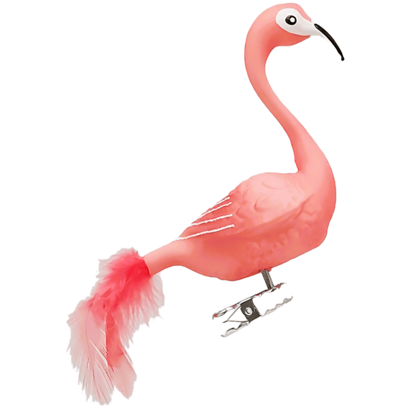 Flamingo Glasvogel 10cm/14cm mit Naturfedern Schatzhauser Weihnachtsschmuck, Lauschaer Glaskunst