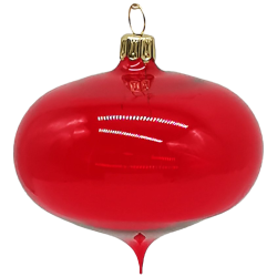 Weihnachtskugel Zwiebelform 8cm Durchmesser, transparent, weihnachtsrot, Thüringer Glasschmuck, Lauschaer Glaskunst