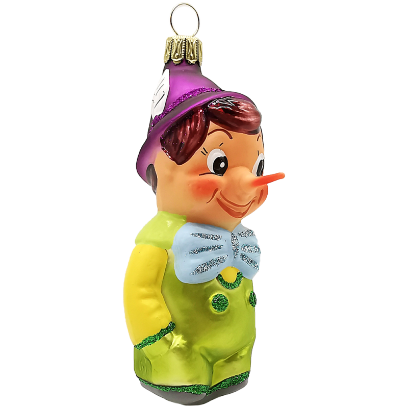 Pinocchio grün / violett 10cm - Schatzhauser Christbaumschmuck, Lauschaer Glaskunst