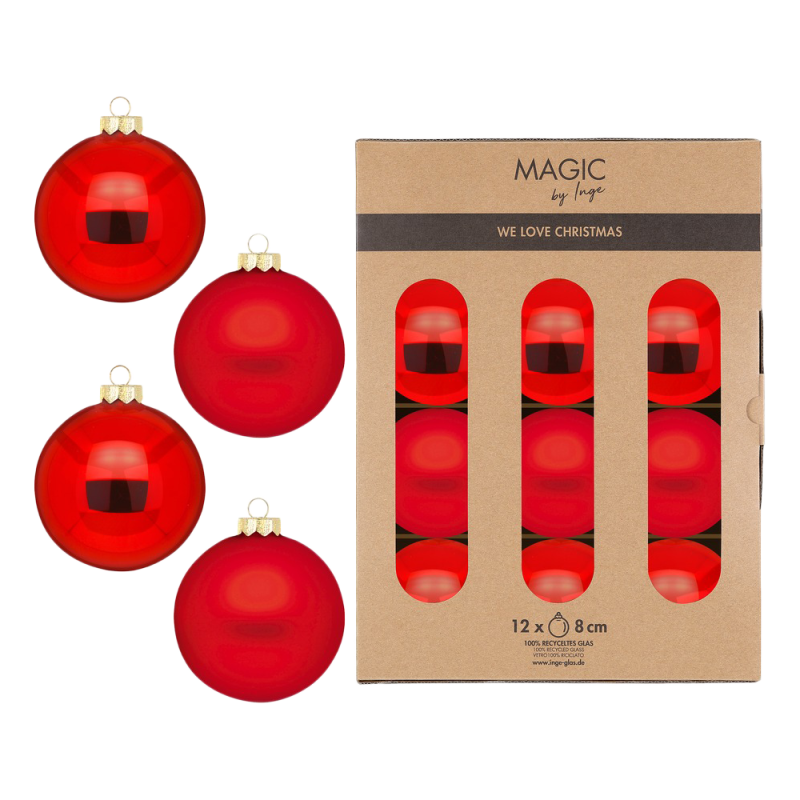 Glas Christbaumkugeln Set Ø 8cm, 12 Kugeln/Box, Merry Red- Magic by Inge-Glas Glas Christbaumkugeln Set Ø 8cm, 12 Kugeln/Box, Merry Red- Magic by Inge-Glas