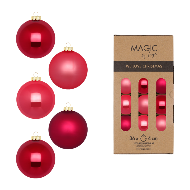 Glas Christbaumkugeln Set Ø 4cm, 36 Stück/Box, Pink Mix - Magic by Inge-Glas Glas Christbaumkugeln Set Ø 4cm, 36 Stück/Box, Pink Mix - Magic by Inge-Glas