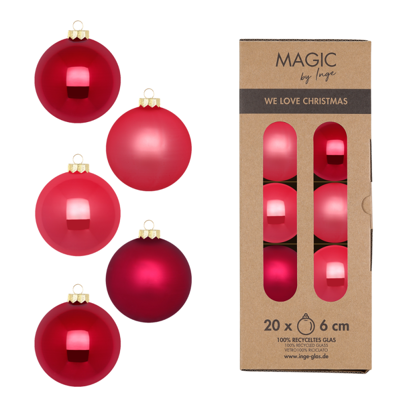 Glas Christbaumkugeln Set Ø 6cm, 20 Stück/Box, Pink Mix - Magic by Inge-Glas Glas Christbaumkugeln Set Ø 6cm, 20 Stück/Box, Pink Mix - Magic by Inge-Glas