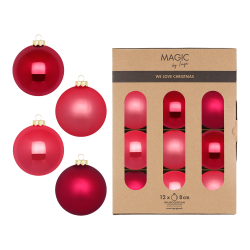 Glas Christbaumkugeln Set Ø 8cm, 12 Stück/Box, Pink Mix - Magic by Inge-Glas