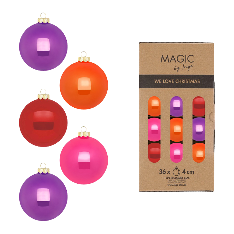 Glas Christbaumkugeln Set Ø 4cm, 36 Stück/Box, Farb Mix Party Time - Magic by Inge-Glas Glas Christbaumkugeln Set Ø 4cm, 36 Stück/Box, Farb Mix Party Time - Magic by Inge-Glas