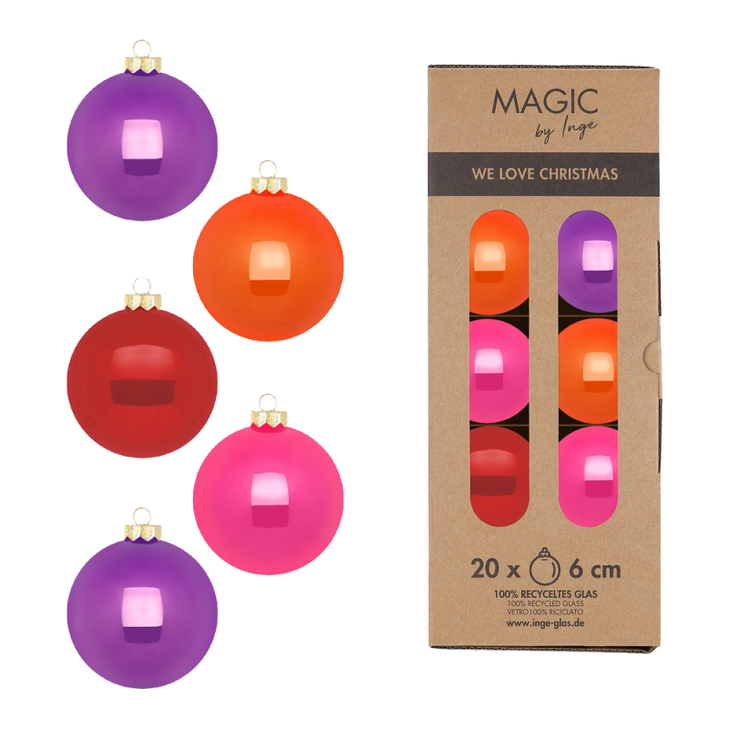 Glas Christbaumkugeln Set Ø 6cm, 20 Stück/Box, Farb Mix Party Time - Magic by Inge-Glas