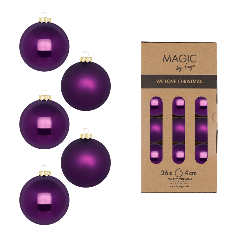 Glas Christbaumkugeln Set Ø 4cm, 36 Stück/Box, Lila Symphony - Magic by Inge-Glas Glas Christbaumkugeln Set Ø 4cm, 36 Stück/Box, Lila Symphony - Magic by Inge-Glas