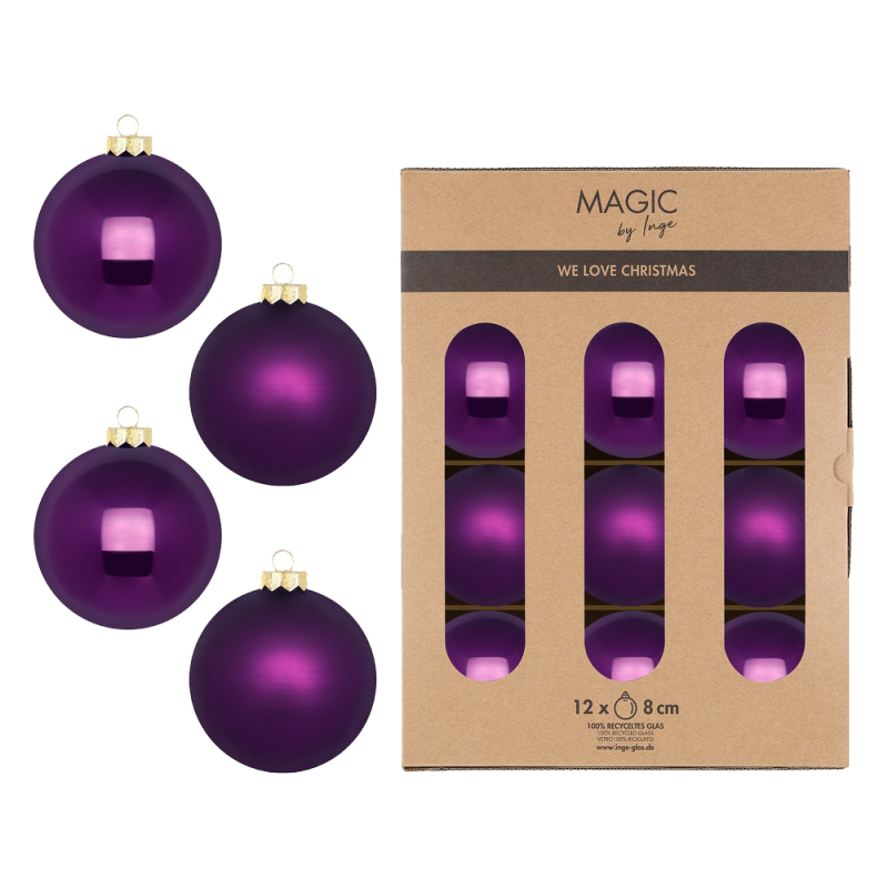 Glas Christbaumkugeln Set Ø 8cm, 12 Stück/Box, Lila Symphony - Magic by Inge-Glas Glas Christbaumkugeln Set Ø 8cm, 12 Stück/Box, Lila Symphony - Magic by Inge-Glas
