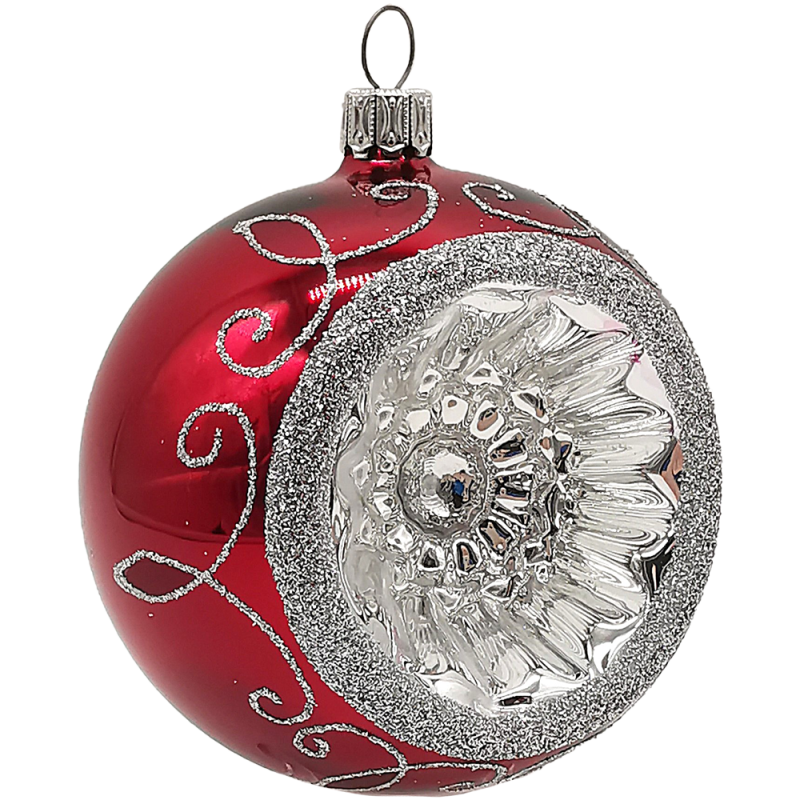 Reflexkugel stierblut glanz / silber Ø 8cm Schatzhauser Thüringer Glas und Weihnachtsschmuck