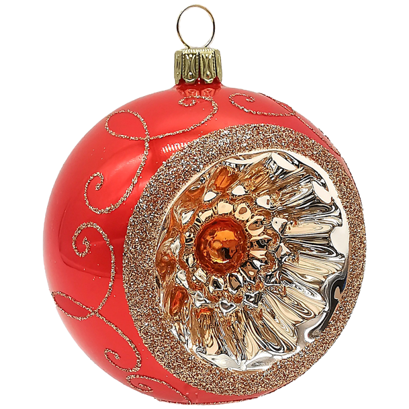 Reflexkugel Ø 8cm, Orange opal, Spitzenbordüre - Schatzhauser Weihnachtsschmuck Reflexkugel Ø 8cm, Orange opal, Spitzenbordüre - Schatzhauser Weihnachtsschmuck