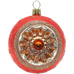 Reflexkugel Ø 8cm, Orange opal, Spitzenbordüre - Schatzhauser Weihnachtsschmuck