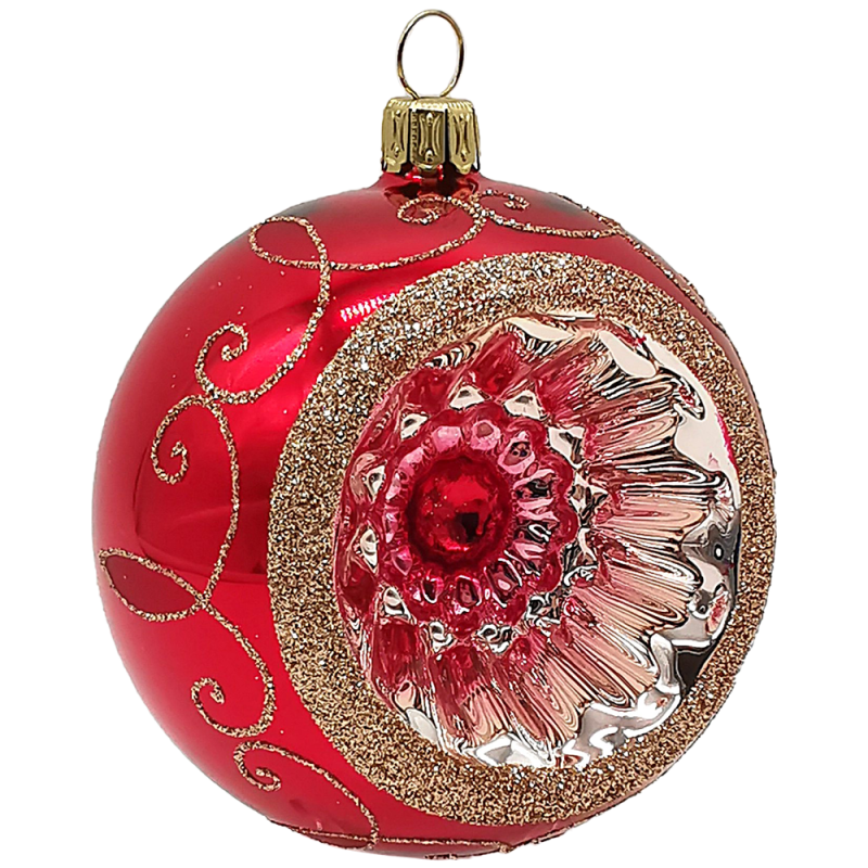 Reflexkugel Ø 8cm, Rot glanz, Spitzenbordüre - Schatzhauser Weihnachtsschmuck Reflexkugel Ø 8cm, Rot glanz, Spitzenbordüre - Schatzhauser Weihnachtsschmuck