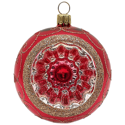 Reflexkugel Ø 8cm, Rot glanz, Spitzenbordüre - Schatzhauser Weihnachtsschmuck