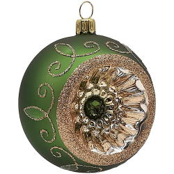 Reflexkugel Ø 8cm, grün Fichtengrün matt, Spitzenbordüre - Schatzhauser Weihnachtsschmuck