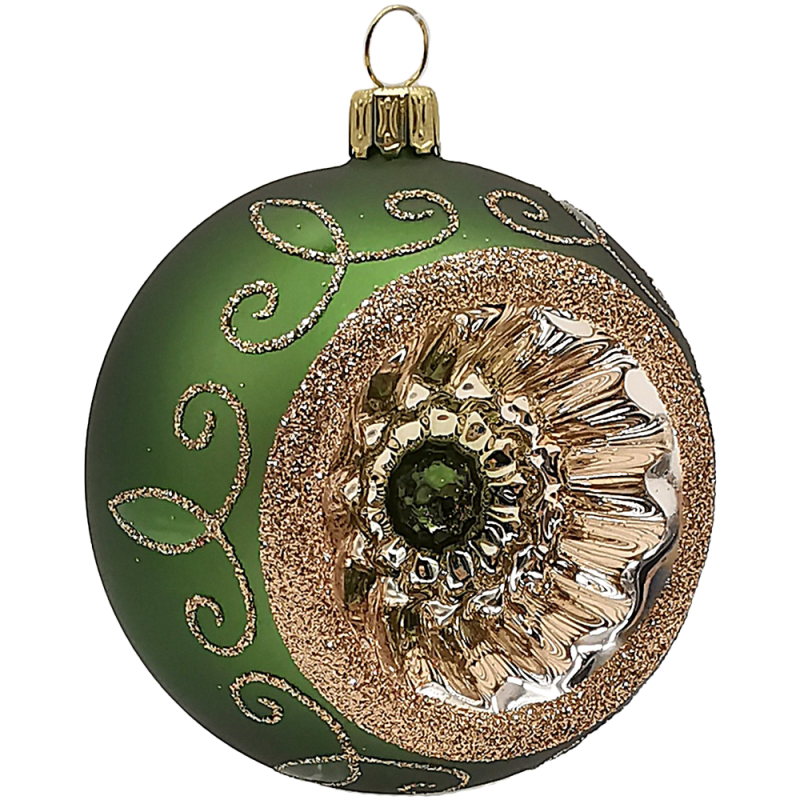 Reflexkugel Ø 8cm, grün Fichtengrün matt, Spitzenbordüre - Schatzhauser Weihnachtsschmuck Reflexkugel Ø 8cm, grün Fichtengrün matt, Spitzenbordüre - Schatzhauser Weihnachtsschmuck