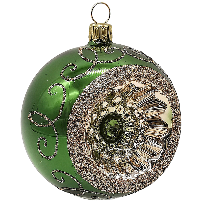Reflexkugel Ø 8cm, Fichtengrün grün glanz, Spitzenbordüre - Schatzhauser Weihnachtsschmuck Reflexkugel Ø 8cm, Fichtengrün grün glanz, Spitzenbordüre - Schatzhauser Weihnachtsschmuck
