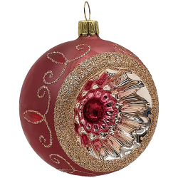 Reflexkugel Ø 8cm, Marsala Eis, Spitzenbordüre - Schatzhauser Weihnachtsschmuck
