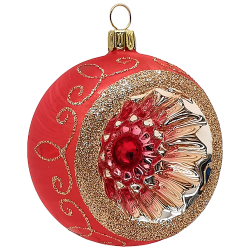 Reflexkugel Ø 8cm, Weihnachtsrot Eis, Spitzenbordüre - Schatzhauser Weihnachtsschmuck