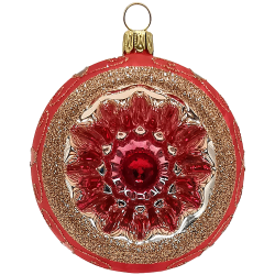 Reflexkugel Ø 8cm, Weihnachtsrot Eis, Spitzenbordüre - Schatzhauser Weihnachtsschmuck
