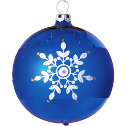 Weihnachtskugeln Set, 6 Kugeln Ø 8cm kobaltblau Kristallblüten, Thüringer Glas Weihnachtsschmuck