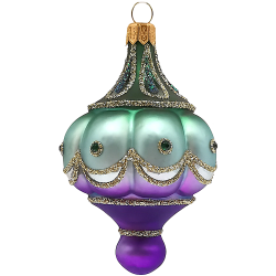 Zwiebel, Pfauenbogen Glasornament, lila türkis 9 x Ø 7cm - Schatzhauser Weihnachtschmuck
