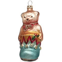 Teddy im Schuh 10cm blau Schatzhauser Thüringer Glas und Weihnachtsschmuck