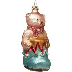 Teddy im Schuh 10cm blau Schatzhauser Thüringer Glas und Weihnachtsschmuck